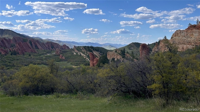 mountain view with a view of trees