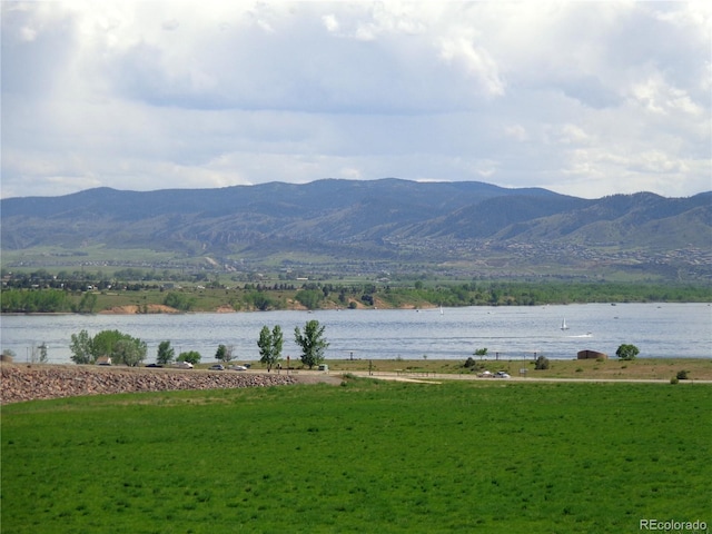 view of mountain feature featuring a water view