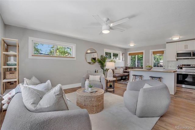 9400 Ridge Rd, Arvada, CO 80002 - living room featuring a ceiling fan and light wood-type flooring