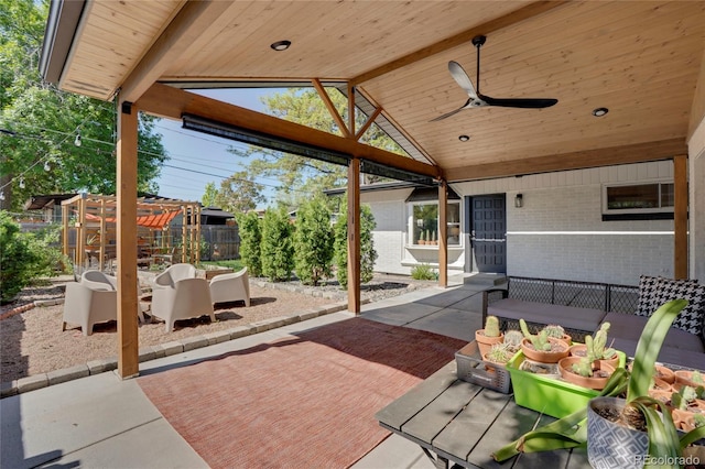 9400 Ridge Rd, Arvada, CO 80002 - view of patio with an outdoor hangout area, ceiling fan, and a gazebo