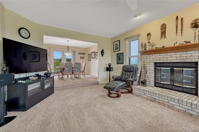 43793 Buckskin Rd, Parker, CO 80138 - living room featuring carpet, a fireplace, and ceiling fan