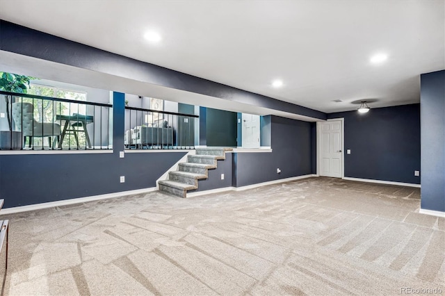 basement with carpet flooring