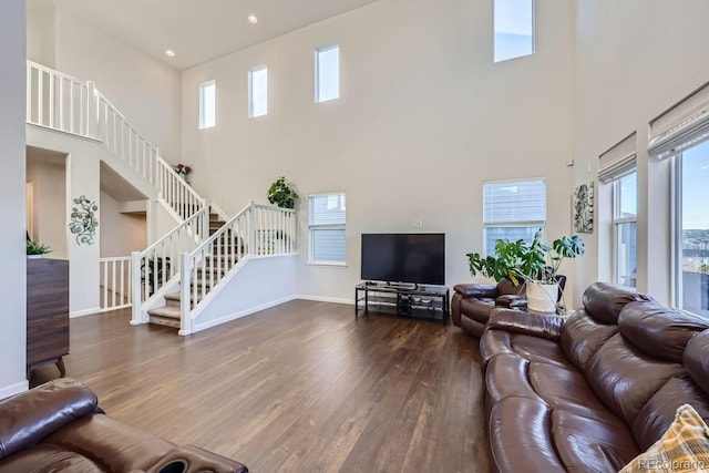 living room featuring dark hardwood / wood-style flooring