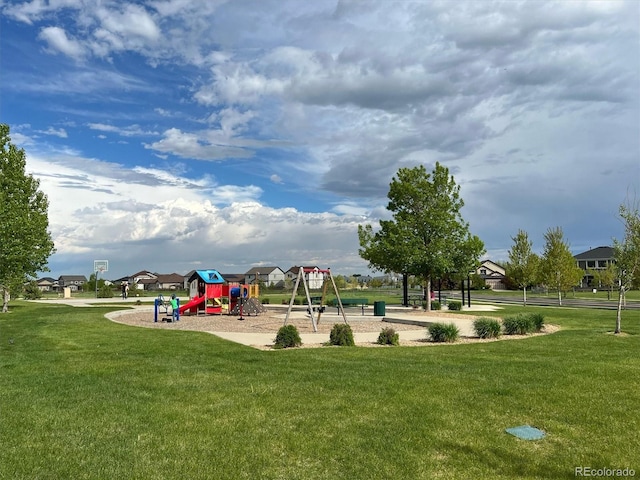 community playground with a lawn