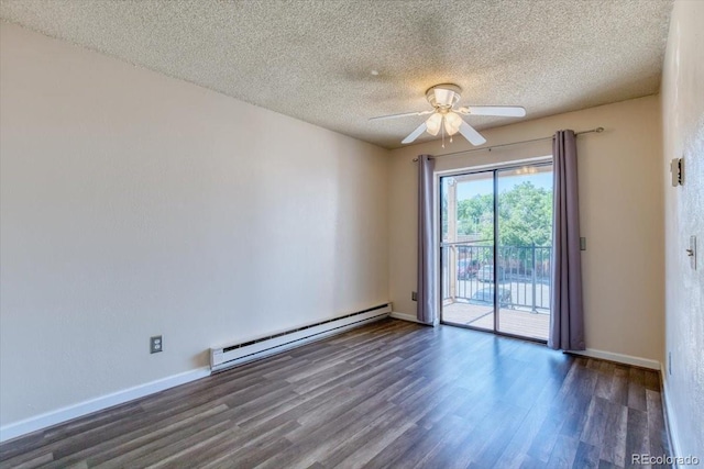 6007 Yarrow St Unit D, Arvada, CO 80004 - empty room featuring a baseboard radiator, wood finished floors, ceiling fan, and a textured ceiling