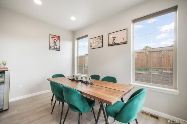 11524 Dewey St, Parker, CO 80138 - dining space featuring baseboards, recessed lighting, light wood-style flooring, and visible vents