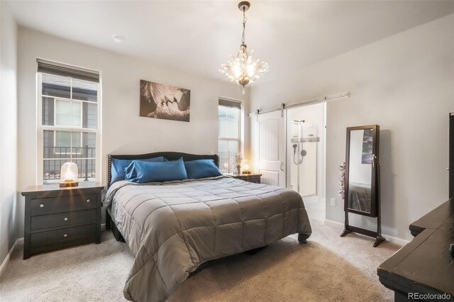 11524 Dewey St, Parker, CO 80138 - bedroom with baseboards, a chandelier, and light carpet