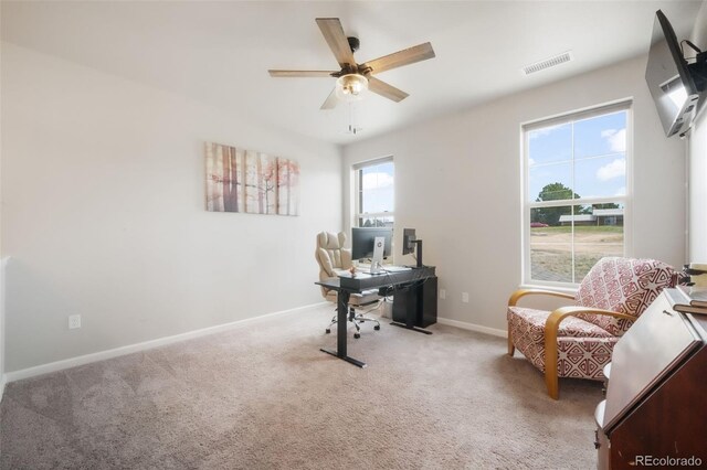 11524 Dewey St, Parker, CO 80138 - carpeted office with baseboards, ceiling fan, and visible vents