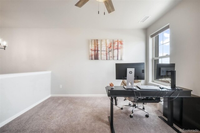 11524 Dewey St, Parker, CO 80138 - carpeted office with ceiling fan, visible vents, and baseboards