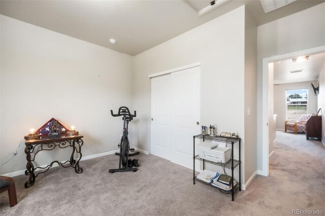 11524 Dewey St, Parker, CO 80138 - workout area featuring baseboards, visible vents, and carpet