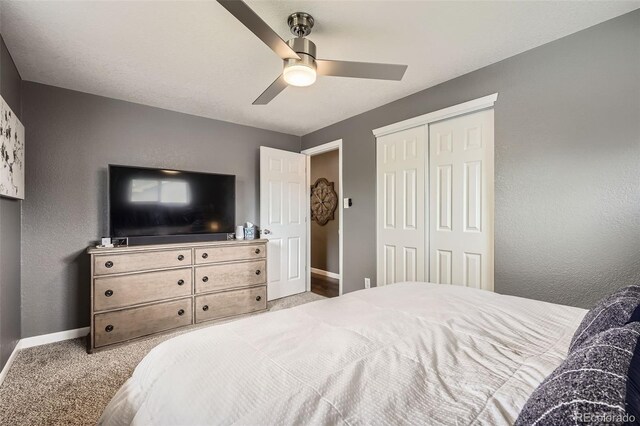 6046 Vrain St, Arvada, CO 80003 - carpeted bedroom featuring baseboards, a closet, and ceiling fan
