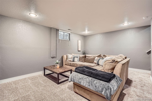 6046 Vrain St, Arvada, CO 80003 - living room featuring light carpet, a textured wall, and baseboards