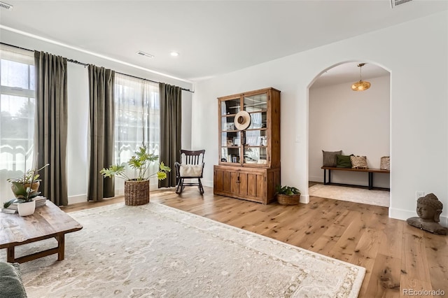 6102 S Aberdeen St, Littleton, CO 80120 - sitting room featuring wood finished floors, arched walkways, plenty of natural light, and recessed lighting