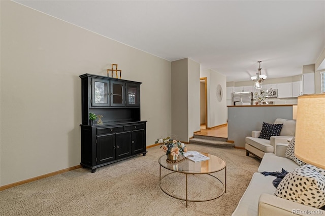 20922 E Crestline Cir, Centennial, CO 80015 - living area with a chandelier, baseboards, and light carpet