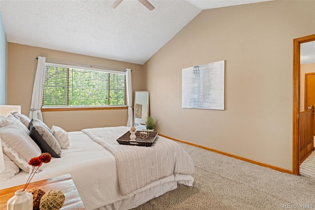 20922 E Crestline Cir, Centennial, CO 80015 - bedroom with carpet, lofted ceiling, baseboards, a ceiling fan, and a textured ceiling