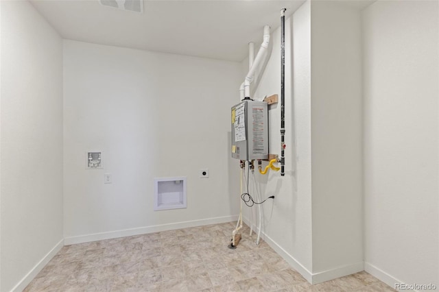 laundry area featuring hookup for an electric dryer, hookup for a washing machine, and water heater