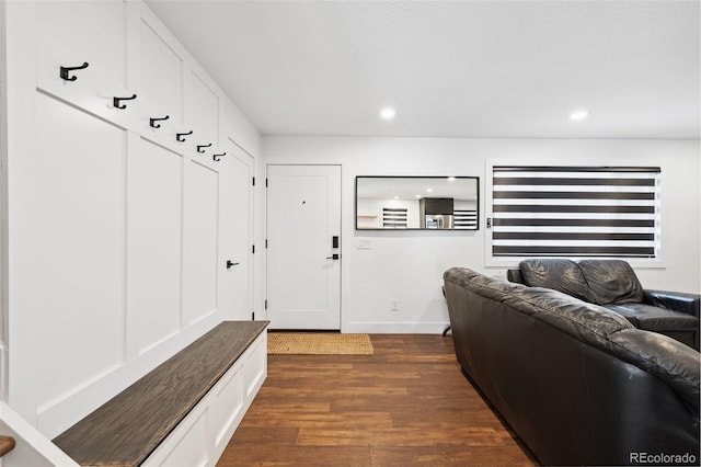 9563 W Caley Ave, Littleton, CO 80123 - mudroom featuring dark wood finished floors and recessed lighting