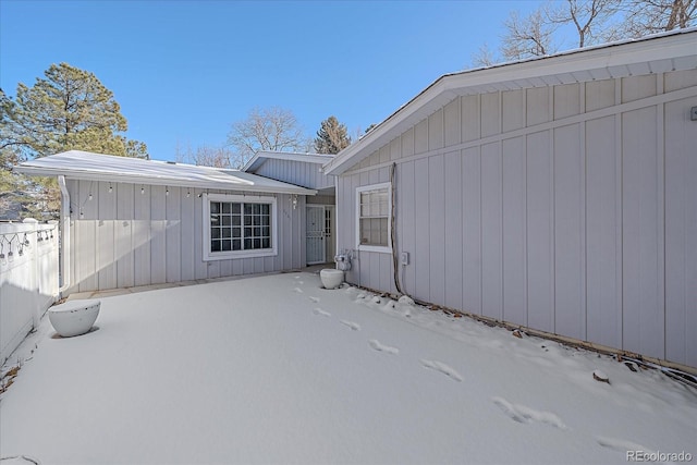 view of snow covered exterior