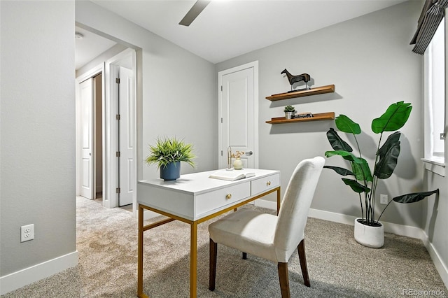 3431 W 16th Ave, Denver, CO 80204 - carpeted home office with baseboards and ceiling fan