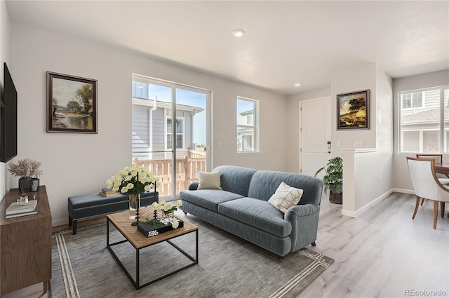 living room featuring a healthy amount of sunlight and light wood-type flooring