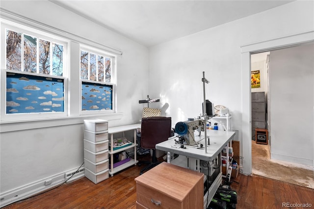 home office featuring dark hardwood / wood-style flooring