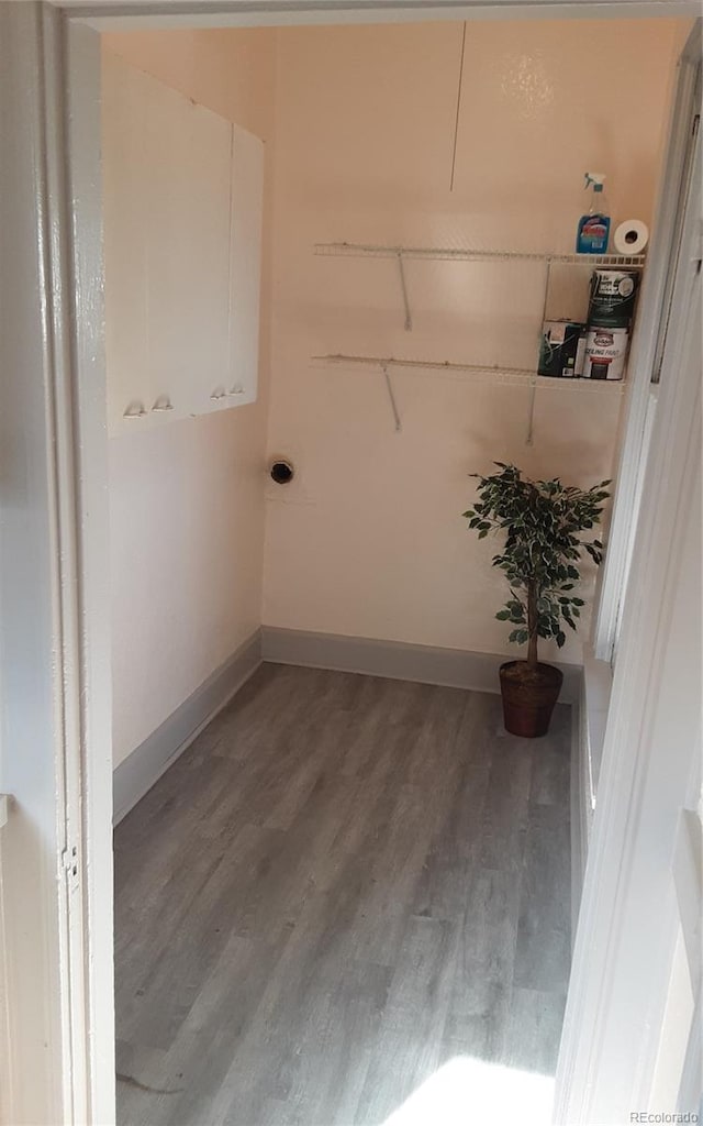 laundry room with wood-type flooring