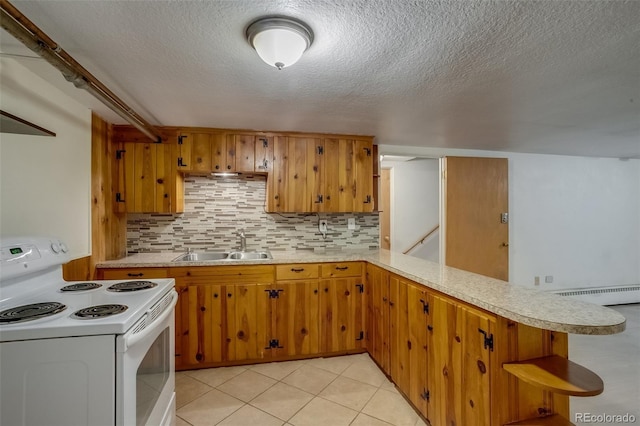 6095 W 47th Ave, Wheat Ridge, CO 80033 - kitchen with electric range, light countertops, a sink, open shelves, and tasteful backsplash