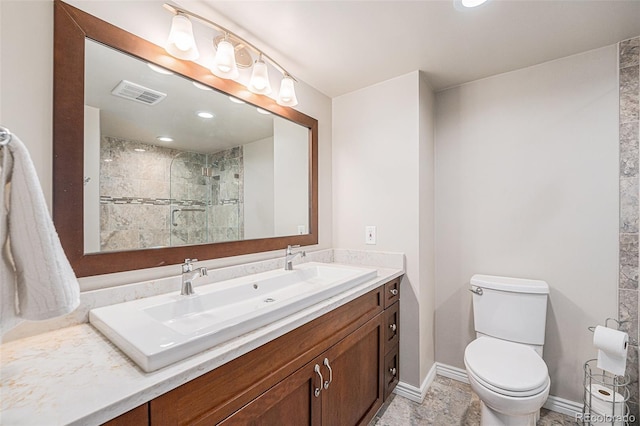 1551 Larimer St Unit 2602, Denver, CO 80202 - full bath featuring toilet, vanity, visible vents, a stall shower, and baseboards