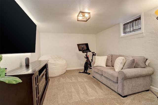 living room featuring light colored carpet