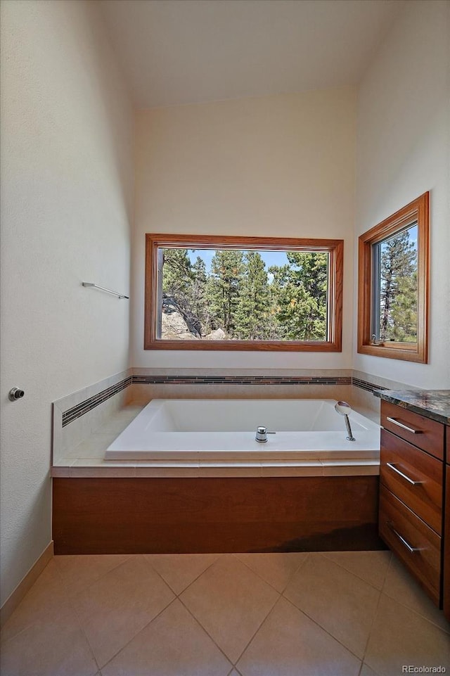 5197 Bear Mountain Dr, Evergreen, CO 80439 - bathroom with a wealth of natural light, tile patterned floors, and a garden tub