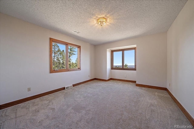 5197 Bear Mountain Dr, Evergreen, CO 80439 - unfurnished room featuring a healthy amount of sunlight, light colored carpet, a textured ceiling, and visible vents
