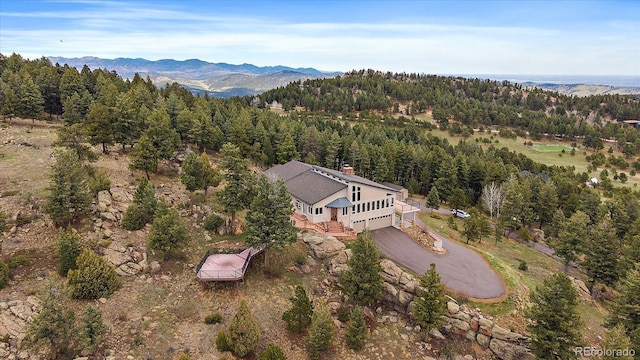 5197 Bear Mountain Dr, Evergreen, CO 80439 - aerial view with a view of trees and a mountain view
