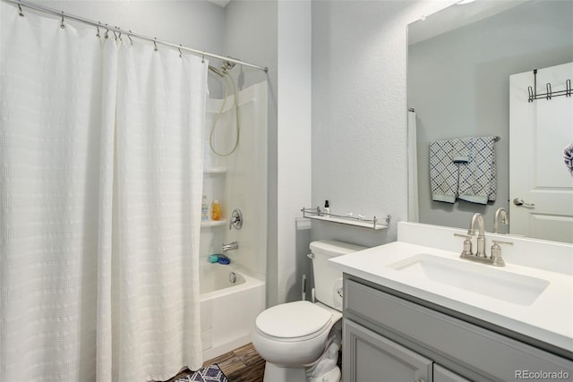 11038 Unity Ln, Commerce City, CO 80022 - full bathroom with vanity, shower / bath combination with curtain, and wood finished floors