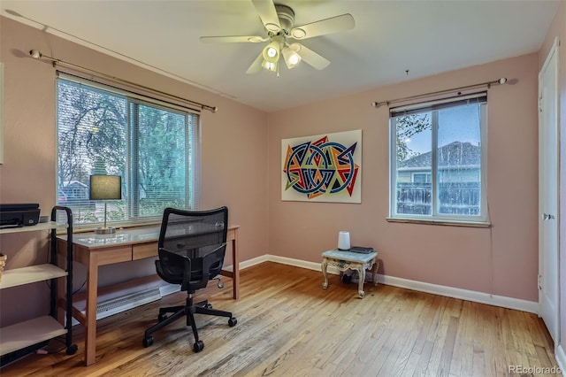 6260 W 45th Pl, Wheat Ridge, CO 80033 - office with light wood-type flooring, baseboards, and ceiling fan