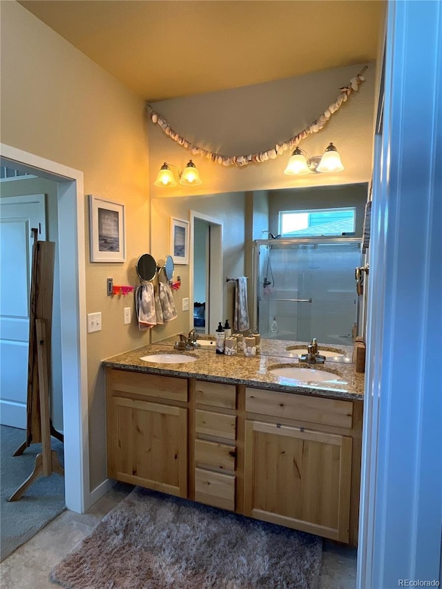 3892 Hackberry St, Wellington, CO 80549 - full bathroom with double vanity and a shower stall