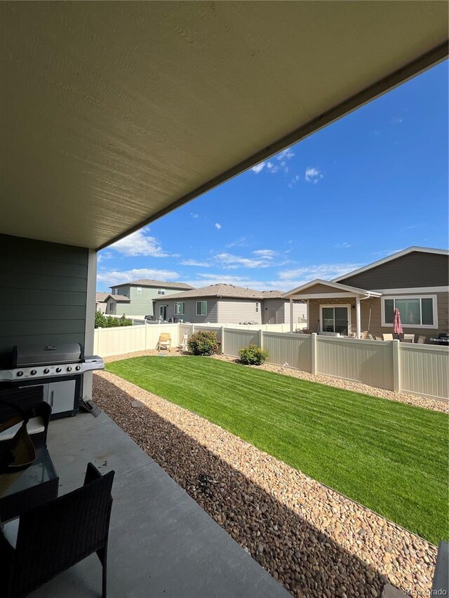 3892 Hackberry St, Wellington, CO 80549 - fenced backyard featuring a patio area and a grill