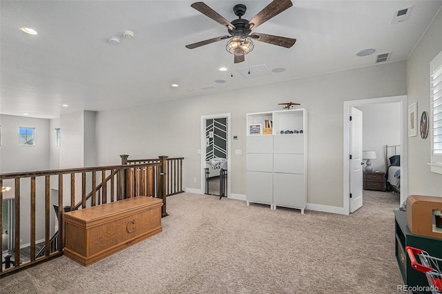 9380 Bear River St, Littleton, CO 80125 - hall featuring an upstairs landing, carpet, healthy amount of natural light, recessed lighting, and baseboards