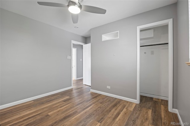 2582 S Uno Way, Denver, CO 80219 - unfurnished bedroom with a closet, wood finished floors, and ceiling fan