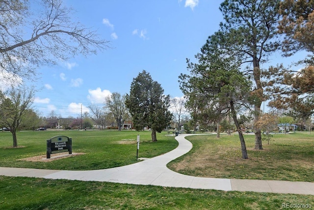 view of community featuring a lawn