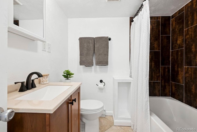 bathroom with toilet, visible vents, tile patterned flooring, and vanity