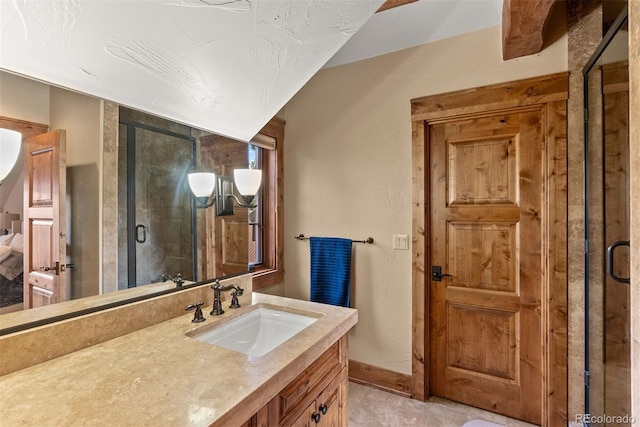 2929 Highlands View Rd, Evergreen, CO 80439 - full bathroom featuring vanity and a stall shower