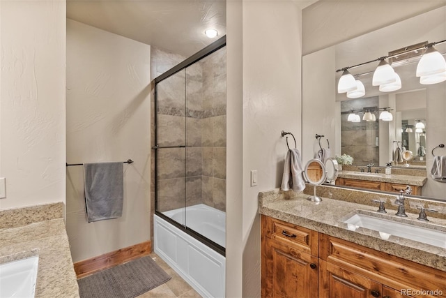 2929 Highlands View Rd, Evergreen, CO 80439 - bathroom featuring vanity, shower / bath combination with glass door, and tile patterned floors