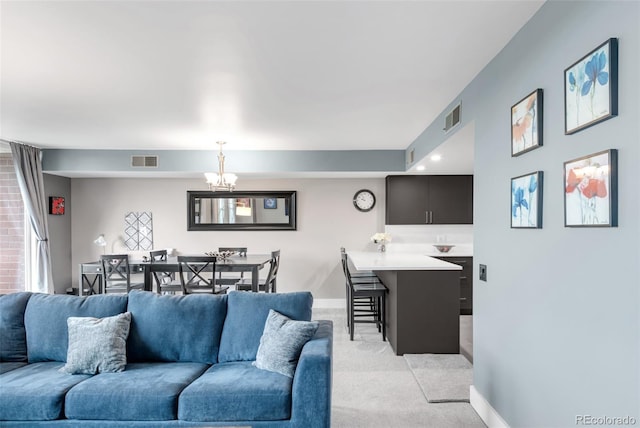 5955 E 10th Ave Unit 507, Denver, CO 80220 - living room with a chandelier and light carpet