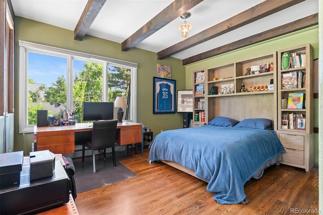 50 Albion St, Denver, CO 80220 - bedroom with wood finished floors, beamed ceiling, and a desk