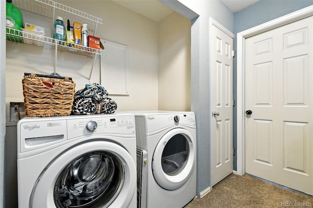 15612 E 96th Way Unit 20B, Commerce City, CO 80022 - laundry room with washer and clothes dryer and light carpet