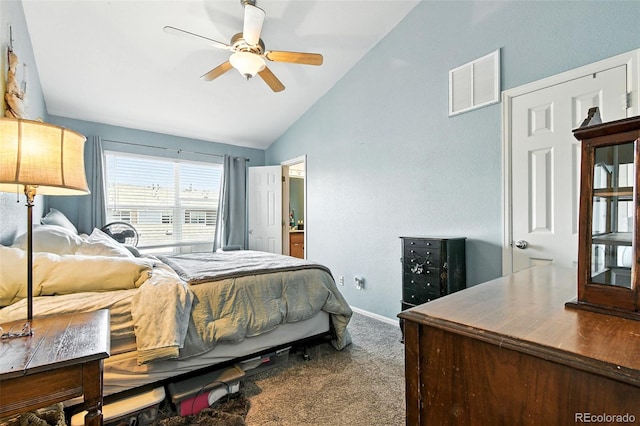 15612 E 96th Way Unit 20B, Commerce City, CO 80022 - bedroom with vaulted ceiling, carpet flooring, and a ceiling fan