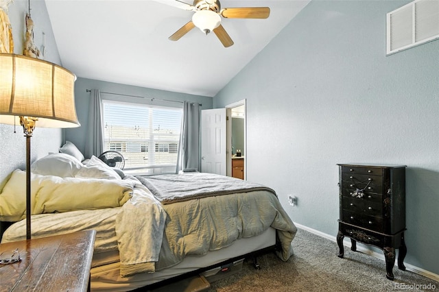 15612 E 96th Way Unit 20B, Commerce City, CO 80022 - bedroom with lofted ceiling, carpet floors, and ceiling fan