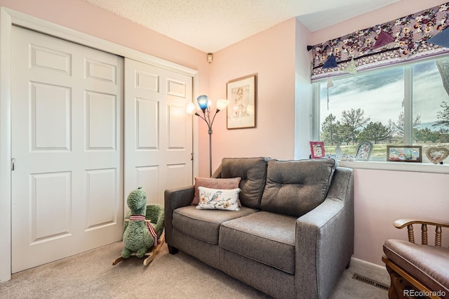 sitting room featuring visible vents and carpet