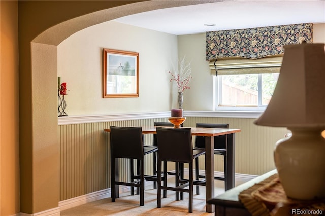 10218 Woodrose Ct, Highlands Ranch, CO 80129 - carpeted dining space with arched walkways and wainscoting