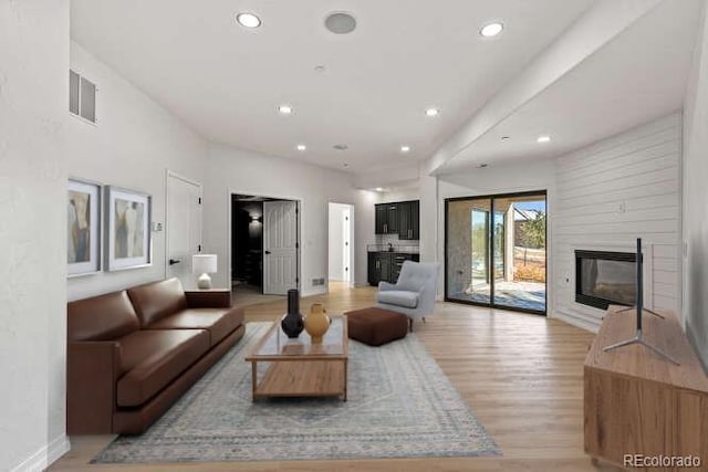 living room featuring light wood-type flooring